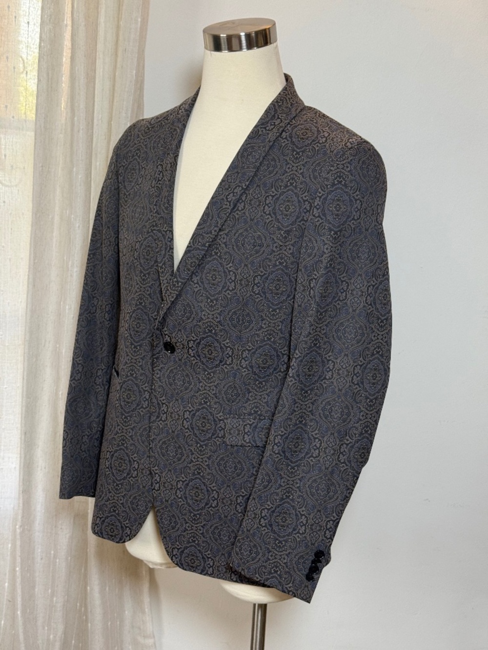 SAND The Red Carpet Men's Paisley Blazer Size 54 Blue Gray Shawl Lapel Jacket